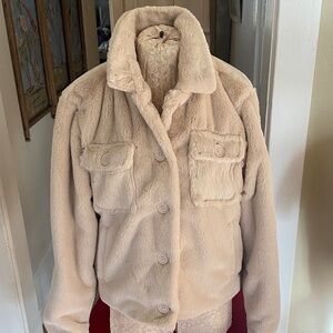 Women's Cream Faux Fur Teddy jacket/ scarf
